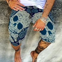 Clearance OUKU Men's Geometric Skull Stripe Swim Trunks Swim Shorts Board Shorts Low Waist Casual Hip-Hop Outdoor Daily Holiday Print Straight Leg Designer Clothing Apparel