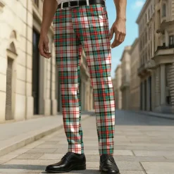 Online OUKU Men's Geometric Tartan Grid / Plaid Dress Pants Trousers Casual Pants Mid Waist Casual Formal Vacation Office Daily Summer Spring Fall 3D Print Blue Green