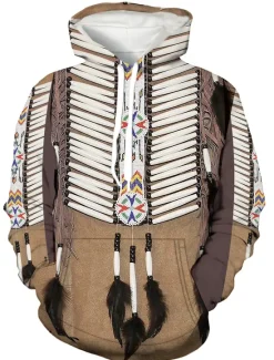 Discount OUKU Men's Geometric Tribal Hoodie Hoodies Sweatshirt Designer Basic Long Sleeve Hooded Daily Brown Khaki Designer