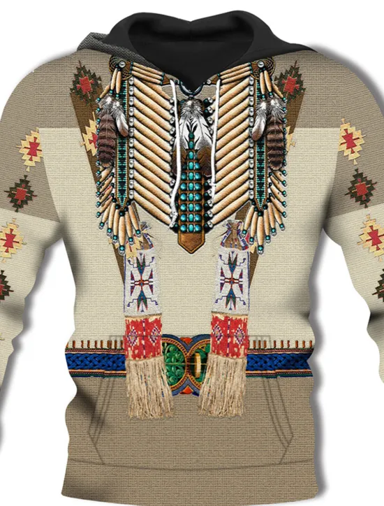 Discount OUKU Men's Geometric Tribal Hoodie Hoodies Sweatshirt Designer Basic Long Sleeve Hooded Daily Brown Khaki Designer
