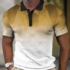 New OUKU Men's Geometric Waffle Polo Shirts Golf Shirt Short Sleeve Polo Shirts Collared Shirts Casual Vacation Wear Formal Wear Festival Wear Buttons 3D Print Yellow Blue Purple