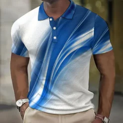Hot OUKU Men's Geometric Waffle Polo Shirts Golf Shirt Short Sleeve Polo Shirts Collared Shirts Business Casual Vacation Wear Formal Wear Festival Wear Buttons 3D Print Yellow Red Royal Blue