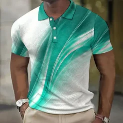 Hot OUKU Men's Geometric Waffle Polo Shirts Golf Shirt Short Sleeve Polo Shirts Collared Shirts Business Casual Vacation Wear Formal Wear Festival Wear Buttons 3D Print Yellow Red Royal Blue
