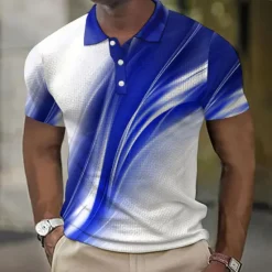 Hot OUKU Men's Geometric Waffle Polo Shirts Golf Shirt Short Sleeve Polo Shirts Collared Shirts Business Casual Vacation Wear Formal Wear Festival Wear Buttons 3D Print Yellow Red Royal Blue