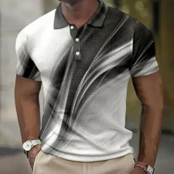 Hot OUKU Men's Geometric Waffle Polo Shirts Golf Shirt Short Sleeve Polo Shirts Collared Shirts Business Casual Vacation Wear Formal Wear Festival Wear Buttons 3D Print Yellow Red Royal Blue