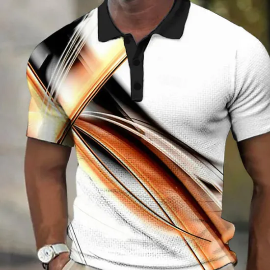 Hot OUKU Men's Geometric Waffle Polo Shirts Golf Shirt Short Sleeve Polo Shirts Collared Shirts Business Casual Vacation Wear Formal Wear Festival Wear Buttons 3D Print Black Yellow Purple