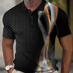 Hot OUKU Men's Geometric Waffle Polo Shirts Golf Shirt Short Sleeve Polo Shirts Collared Shirts Business Casual Vacation Wear Formal Wear Festival Wear Buttons 3D Print Black Yellow Purple