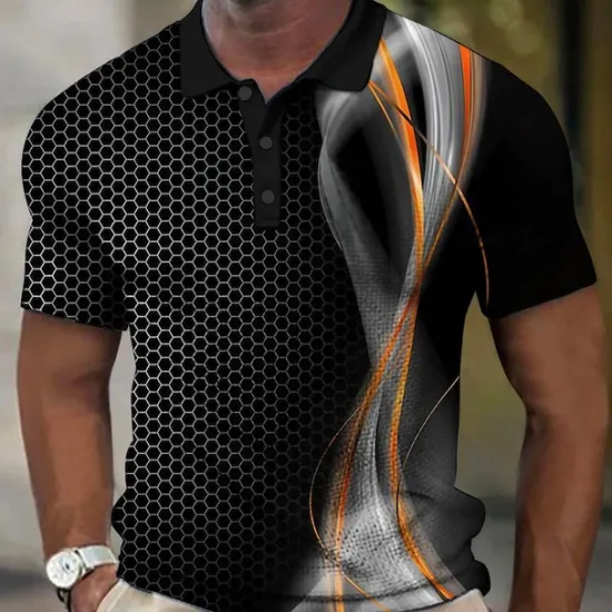 Hot OUKU Men's Geometric Waffle Polo Shirts Golf Shirt Short Sleeve Polo Shirts Collared Shirts Business Casual Vacation Wear Formal Wear Festival Wear Buttons 3D Print Black Yellow Purple