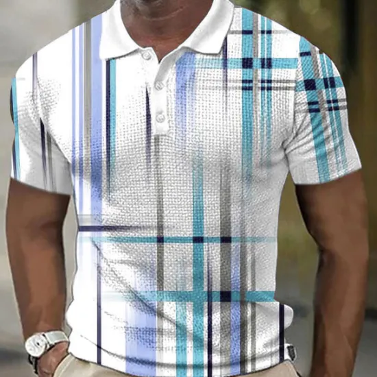Discount OUKU Men's Geometric Waffle Polo Shirts Golf Shirt Short Sleeve Polo Shirts Collared Shirts Business Casual Vacation Wear Formal Wear Festival Wear Buttons 3D Print Red Blue Orange