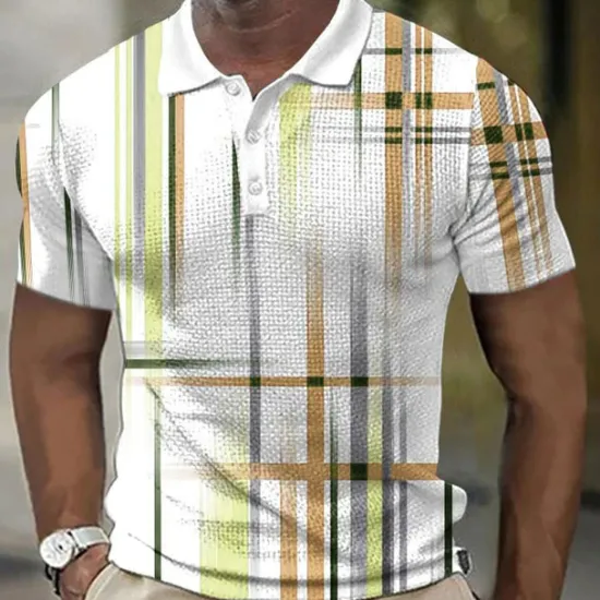 Discount OUKU Men's Geometric Waffle Polo Shirts Golf Shirt Short Sleeve Polo Shirts Collared Shirts Business Casual Vacation Wear Formal Wear Festival Wear Buttons 3D Print Red Blue Orange
