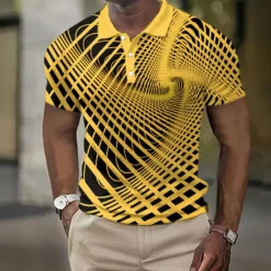 Clearance OUKU Men's Geometric Waffle Polo Shirts Golf Shirt Short Sleeve Polo Shirts Collared Shirts Business Casual Vacation Wear Formal Wear Festival Wear Buttons 3D Print White Yellow Royal Blue