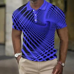 Clearance OUKU Men's Geometric Waffle Polo Shirts Golf Shirt Short Sleeve Polo Shirts Collared Shirts Business Casual Vacation Wear Formal Wear Festival Wear Buttons 3D Print White Yellow Royal Blue
