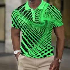 Clearance OUKU Men's Geometric Waffle Polo Shirts Golf Shirt Short Sleeve Polo Shirts Collared Shirts Business Casual Vacation Wear Formal Wear Festival Wear Buttons 3D Print White Yellow Royal Blue