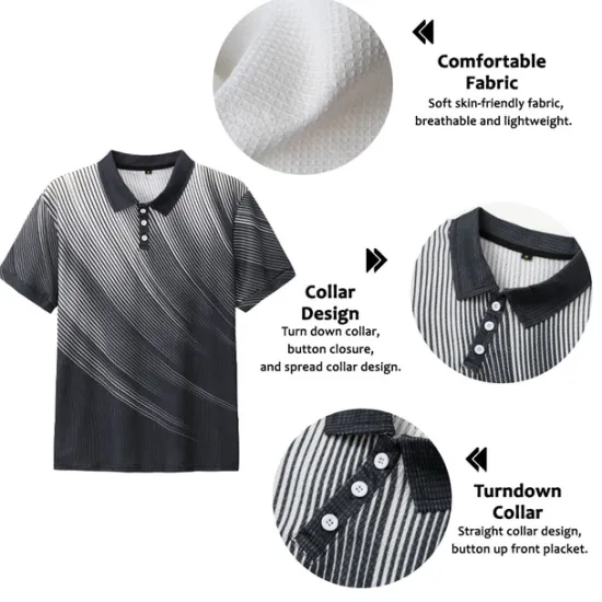 Best OUKU Men's Geometric Waffle Polo Shirts Golf Shirt Short Sleeve Polo Shirts Collared Shirts Business Casual Vacation Wear Formal Wear Festival Wear Buttons 3D Print Black White Yellow