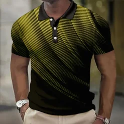 Best OUKU Men's Geometric Waffle Polo Shirts Golf Shirt Short Sleeve Polo Shirts Collared Shirts Business Casual Vacation Wear Formal Wear Festival Wear Buttons 3D Print Black White Yellow