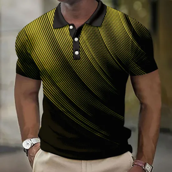 Best OUKU Men's Geometric Waffle Polo Shirts Golf Shirt Short Sleeve Polo Shirts Collared Shirts Business Casual Vacation Wear Formal Wear Festival Wear Buttons 3D Print Black White Yellow