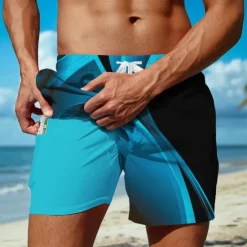Best OUKU Men's Geometric Waves Gradient Color Lined Shorts 2 in 1 Board Shorts Swim Shorts Mid Waist Hawaiian Holiday Beach Wear Side Pockets With Compression Liner Elastic Drawstring Waist Designer Clothing