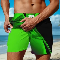 Best OUKU Men's Geometric Waves Gradient Color Lined Shorts 2 in 1 Board Shorts Swim Shorts Mid Waist Hawaiian Holiday Beach Wear Side Pockets With Compression Liner Elastic Drawstring Waist Designer Clothing