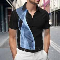 Sale OUKU Men's Geometric Waves Gradient Color Shirt Summer Shirt Button Up Shirt Short Sleeve Fashion Casual Outdoor Vacation Dailywear Summer Spring Turndown 3D Print Collared Shirts Yellow Blue Purple Gray