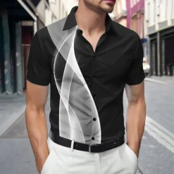 Sale OUKU Men's Geometric Waves Gradient Color Shirt Summer Shirt Button Up Shirt Short Sleeve Fashion Casual Outdoor Vacation Dailywear Summer Spring Turndown 3D Print Collared Shirts Yellow Blue Purple Gray