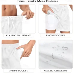 Discount OUKU Men's Geometric Waves Lined Shorts 2 in 1 Board Shorts Swim Shorts Mid Waist Hawaiian Holiday Side Pockets With Compression Liner Elastic Drawstring Waist Designer Clothing Apparel