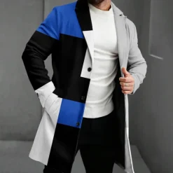 Clearance OUKU Men's Geometric Winter Coat Fleece Jacket Overcoat Thermal Comfortable Casual Party Evening Wear Street Daily Wear Buttons 3D Print Front Pocket Winter Turndown Long Sleeve Yellow Red Blue