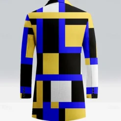 Hot OUKU Men's Geometric Winter Coat Fleece Jacket Overcoat Thermal Comfortable Casual Party Evening Wear Daily Wear Buttons 3D Print Front Pocket Winter Turndown Long Sleeve Red Blue Green