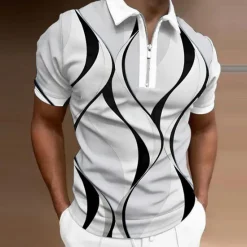Sale OUKU Men's Geometric Zip Polo Shirts Golf Shirt Short Sleeve Polo Shirts Collared Shirts Business Casual Vacation Wear Formal Wear Festival Wear 3D Print Quarter Zip Polo Black White Yellow