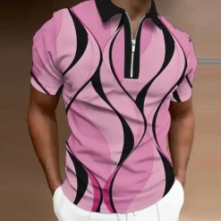 Sale OUKU Men's Geometric Zip Polo Shirts Golf Shirt Short Sleeve Polo Shirts Collared Shirts Business Casual Vacation Wear Formal Wear Festival Wear 3D Print Quarter Zip Polo Black White Yellow