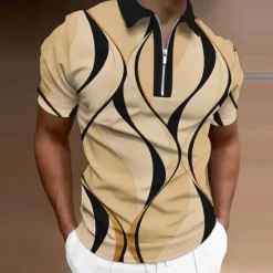 Sale OUKU Men's Geometric Zip Polo Shirts Golf Shirt Short Sleeve Polo Shirts Collared Shirts Business Casual Vacation Wear Formal Wear Festival Wear 3D Print Quarter Zip Polo Black White Yellow