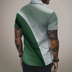 Online OUKU Men's Geometric Zip Polo Shirts Golf Shirt Short Sleeve Polo Shirts Collared Shirts Business Casual Vacation Wear Formal Wear Festival Wear 3D Print Quarter Zip Polo Summer Spring Black Light Green