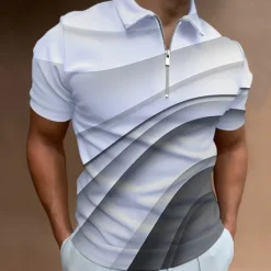 Online OUKU Men's Geometric Zip Polo Shirts Golf Shirt Short Sleeve Polo Shirts Collared Shirts Business Casual Vacation Wear Formal Wear Festival Wear 3D Print Quarter Zip Polo Summer Spring Black Light Green