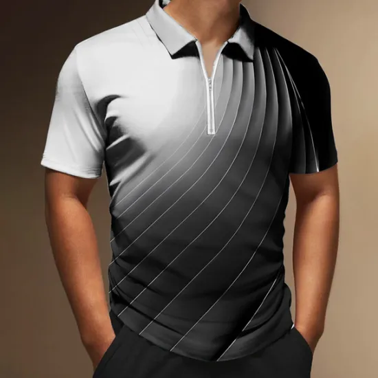 OUKU Men's Geometric Zip Polo Shirts Golf Shirt Short Sleeve Polo Shirts Collared Shirts Business Casual Vacation Wear Formal Wear Festival Wear 3D Print Quarter Zip Polo Black Yellow Red