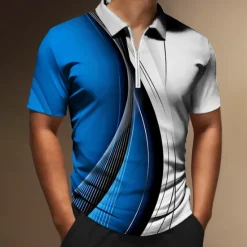 OUKU Men's Geometric Zip Polo Shirts Golf Shirt Short Sleeve Polo Shirts Collared Shirts Business Casual Vacation Wear Formal Wear Festival Wear 3D Print Quarter Zip Polo Black Yellow Red