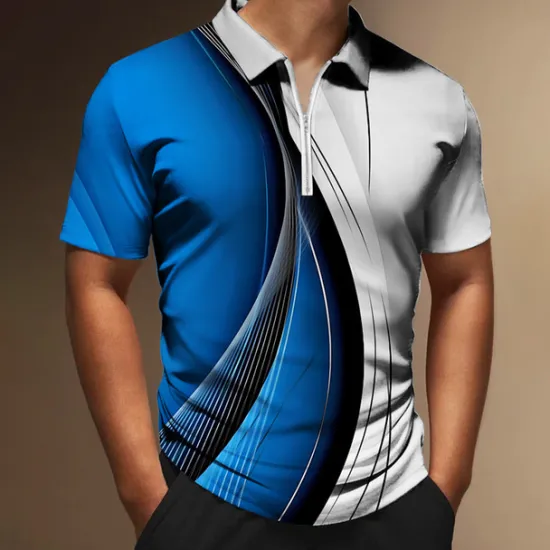 OUKU Men's Geometric Zip Polo Shirts Golf Shirt Short Sleeve Polo Shirts Collared Shirts Business Casual Vacation Wear Formal Wear Festival Wear 3D Print Quarter Zip Polo Black Yellow Red