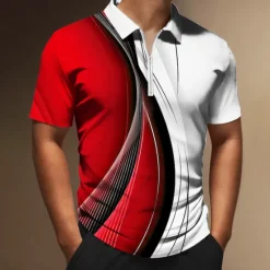 OUKU Men's Geometric Zip Polo Shirts Golf Shirt Short Sleeve Polo Shirts Collared Shirts Business Casual Vacation Wear Formal Wear Festival Wear 3D Print Quarter Zip Polo Black Yellow Red
