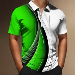 OUKU Men's Geometric Zip Polo Shirts Golf Shirt Short Sleeve Polo Shirts Collared Shirts Business Casual Vacation Wear Formal Wear Festival Wear 3D Print Quarter Zip Polo Black Yellow Red