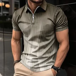 OUKU Men's Geometric Zip Polo Shirts Golf Shirt Short Sleeve Polo Shirts Collared Shirts Business Casual Vacation Wear Formal Wear Festival Wear 3D Print Quarter Zip Polo Blue Purple Green