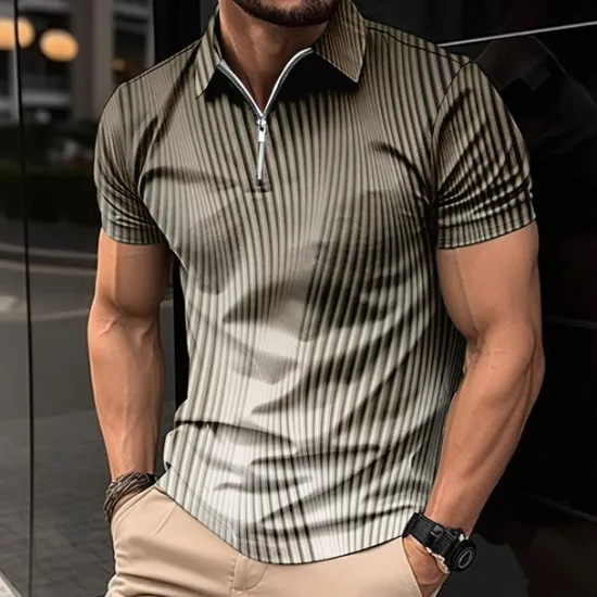 OUKU Men's Geometric Zip Polo Shirts Golf Shirt Short Sleeve Polo Shirts Collared Shirts Business Casual Vacation Wear Formal Wear Festival Wear 3D Print Quarter Zip Polo Blue Purple Green