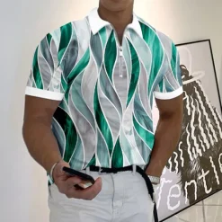 Outlet OUKU Men's Geometric Zip Polo Shirts Golf Shirt Short Sleeve Polo Shirts Collared Shirts Business Casual Vacation Wear Formal Wear Festival Wear 3D Print Quarter Zip Polo Blue-Green Yellow Red