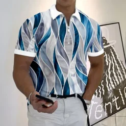 Outlet OUKU Men's Geometric Zip Polo Shirts Golf Shirt Short Sleeve Polo Shirts Collared Shirts Business Casual Vacation Wear Formal Wear Festival Wear 3D Print Quarter Zip Polo Blue-Green Yellow Red