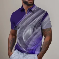 Clearance OUKU Men's Geometric Zip Polo Shirts Golf Shirt Short Sleeve Polo Shirts Collared Shirts Business Casual Vacation Wear Formal Wear Festival Wear 3D Print Quarter Zip Polo Summer Spring Blue Purple Gold