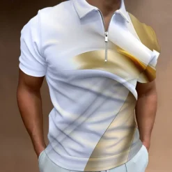 Clearance OUKU Men's Geometric Zip Polo Shirts Golf Shirt Short Sleeve Polo Shirts Collared Shirts Business Casual Vacation Wear Formal Wear Festival Wear 3D Print Quarter Zip Polo Summer Spring Blue Purple Gold