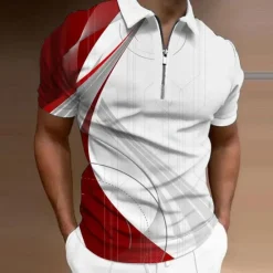 Online OUKU Men's Geometric Zip Polo Shirts Golf Shirt Short Sleeve Polo Shirts Collared Shirts Business Casual Vacation Wear Formal Wear Festival Wear 3D Print Quarter Zip Polo Yellow Army Green Red
