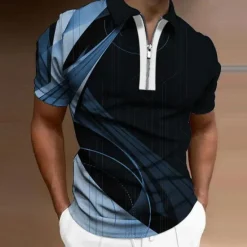Online OUKU Men's Geometric Zip Polo Shirts Golf Shirt Short Sleeve Polo Shirts Collared Shirts Business Casual Vacation Wear Formal Wear Festival Wear 3D Print Quarter Zip Polo Yellow Army Green Red