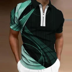 Online OUKU Men's Geometric Zip Polo Shirts Golf Shirt Short Sleeve Polo Shirts Collared Shirts Business Casual Vacation Wear Formal Wear Festival Wear 3D Print Quarter Zip Polo Yellow Army Green Red