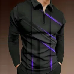 Sale OUKU Men's Geometric Zip Polo Shirts Golf Shirt Long Sleeve Polo Shirts Collared Shirts Casual Vacation Wear Formal Wear Festival Wear 3D Print Quarter Zip Polo Spring & Summer Blue Purple Orange