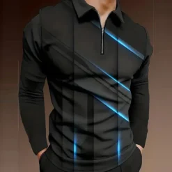 Sale OUKU Men's Geometric Zip Polo Shirts Golf Shirt Long Sleeve Polo Shirts Collared Shirts Casual Vacation Wear Formal Wear Festival Wear 3D Print Quarter Zip Polo Spring & Summer Blue Purple Orange