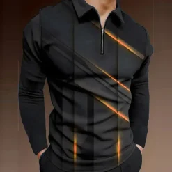 Sale OUKU Men's Geometric Zip Polo Shirts Golf Shirt Long Sleeve Polo Shirts Collared Shirts Casual Vacation Wear Formal Wear Festival Wear 3D Print Quarter Zip Polo Spring & Summer Blue Purple Orange