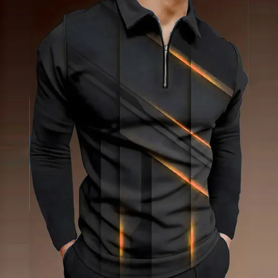 Sale OUKU Men's Geometric Zip Polo Shirts Golf Shirt Long Sleeve Polo Shirts Collared Shirts Casual Vacation Wear Formal Wear Festival Wear 3D Print Quarter Zip Polo Spring & Summer Blue Purple Orange